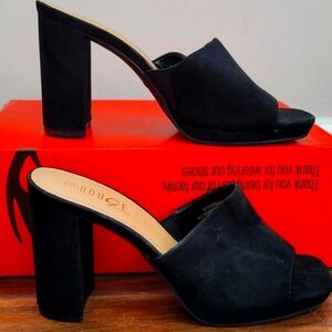 Single Band High Heel Slide Sandals - Black Suede